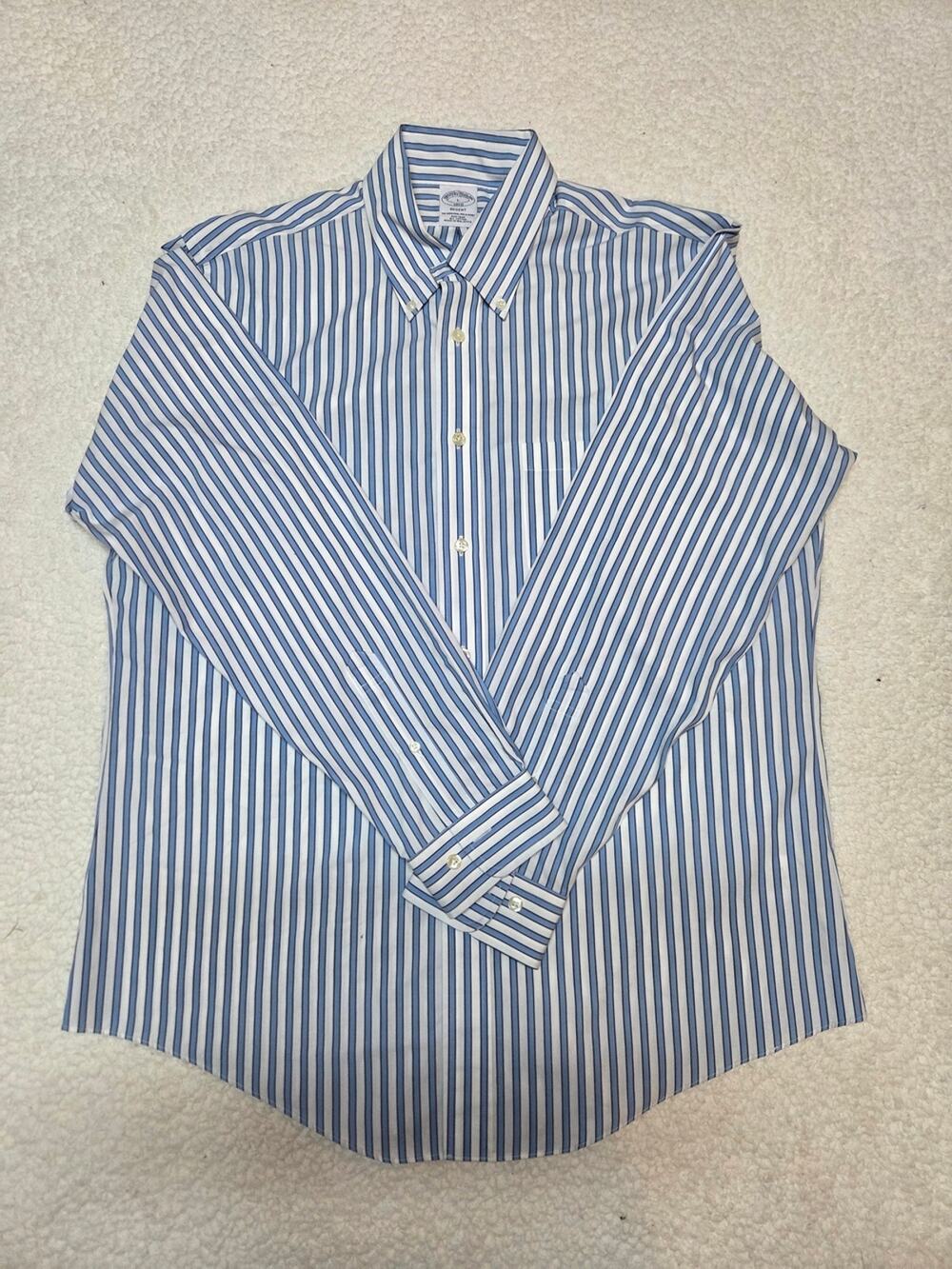 Brooks Brothers Blue and White Vertical Stripe Dress Shirt